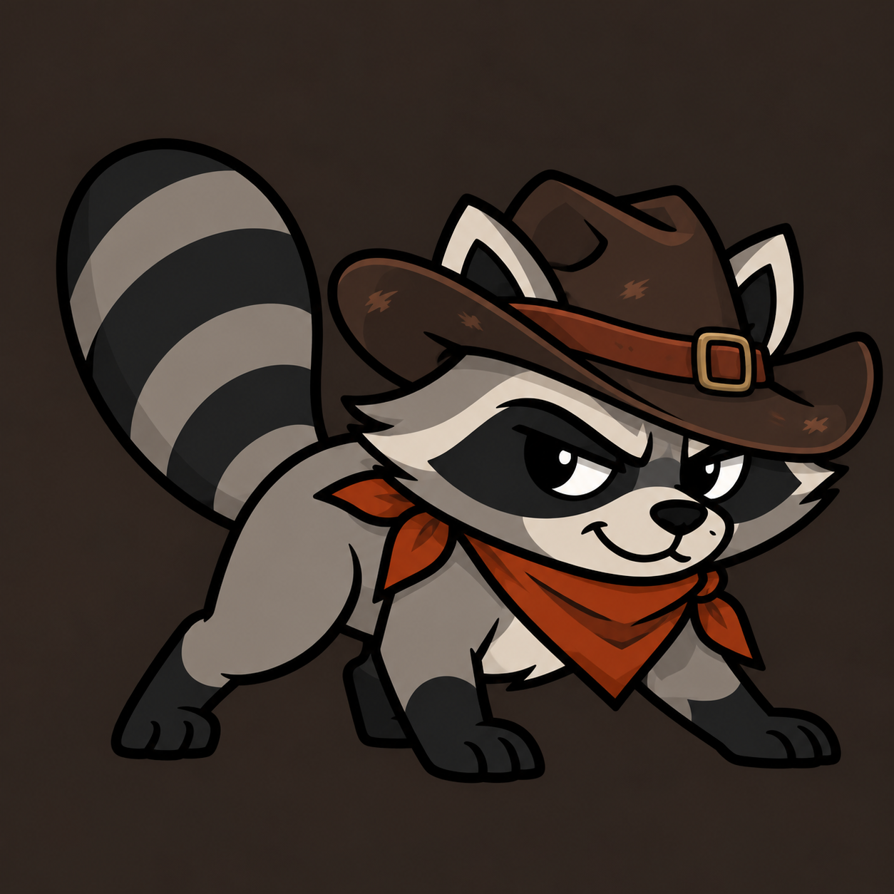 Rusty, a small cartoon raccoon